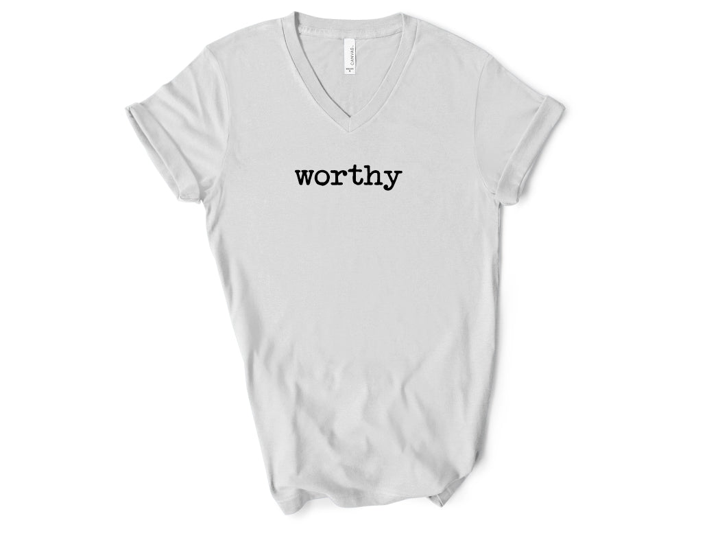 Rebranded "worthy" V-Neck Graphic Tee