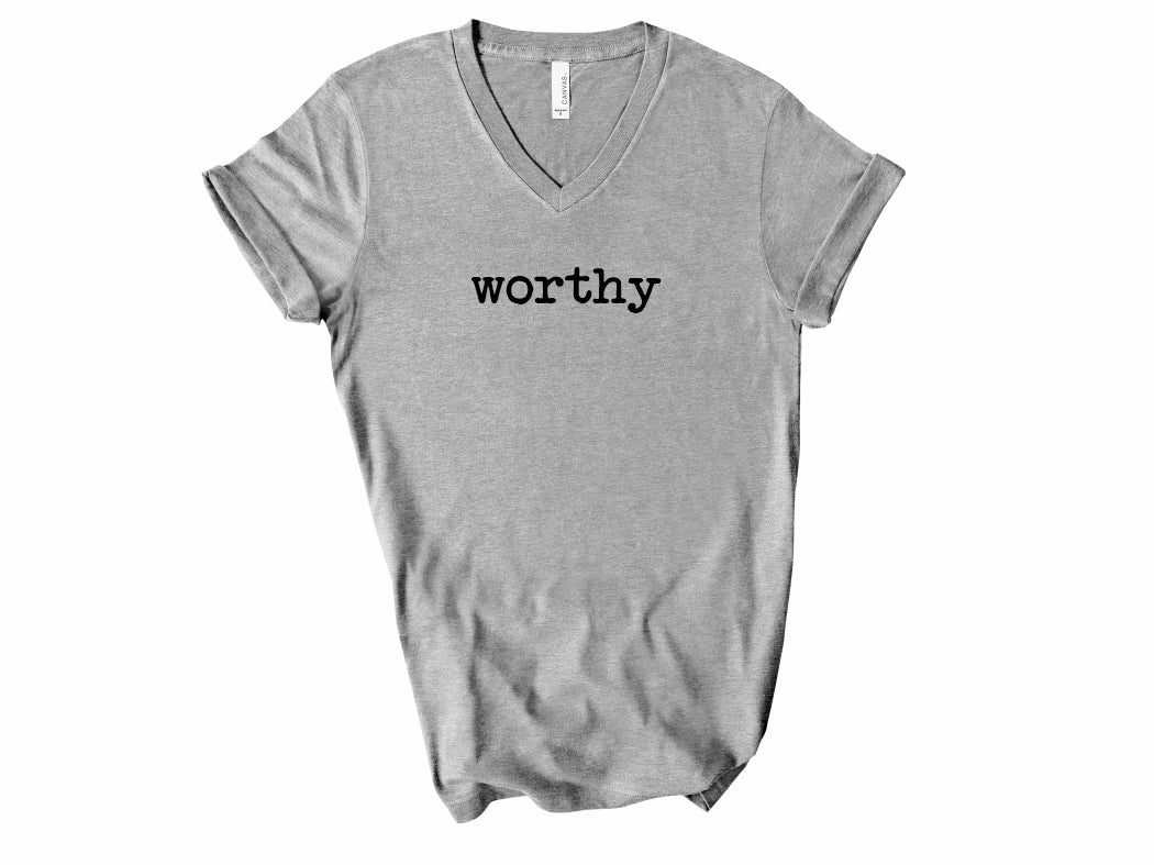 Rebranded "worthy" V-Neck Graphic Tee