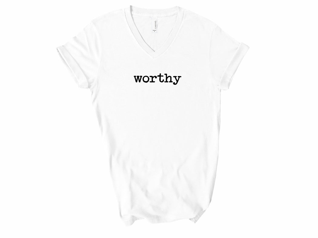 Rebranded "worthy" V-Neck Graphic Tee