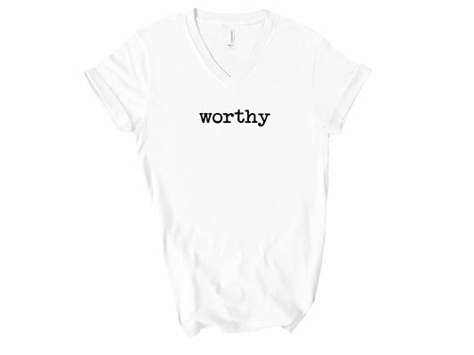 Rebranded "worthy" V-Neck Graphic Tee